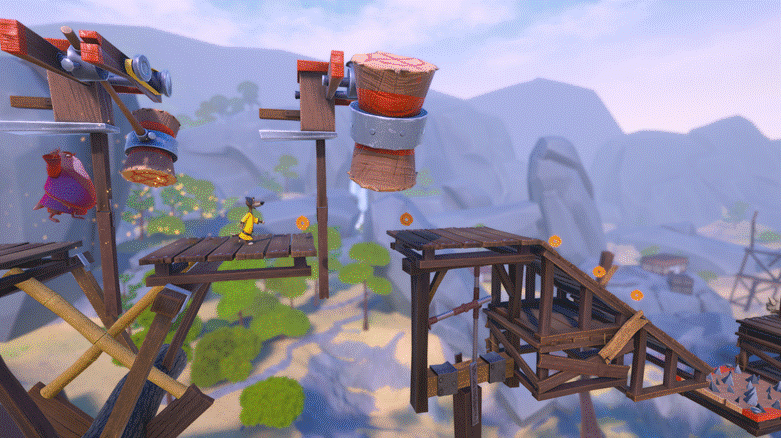 Gameplay screenshot of Samurai Academy: Paws of Fury, featuring characters navigating an obstacle course in a vibrant 2.5D...