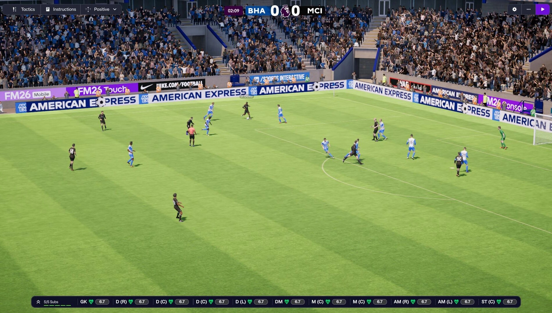 Exciting gameplay scene from Football Manager 26 Console, showcasing intense match action and vibrant stadium atmosphere.