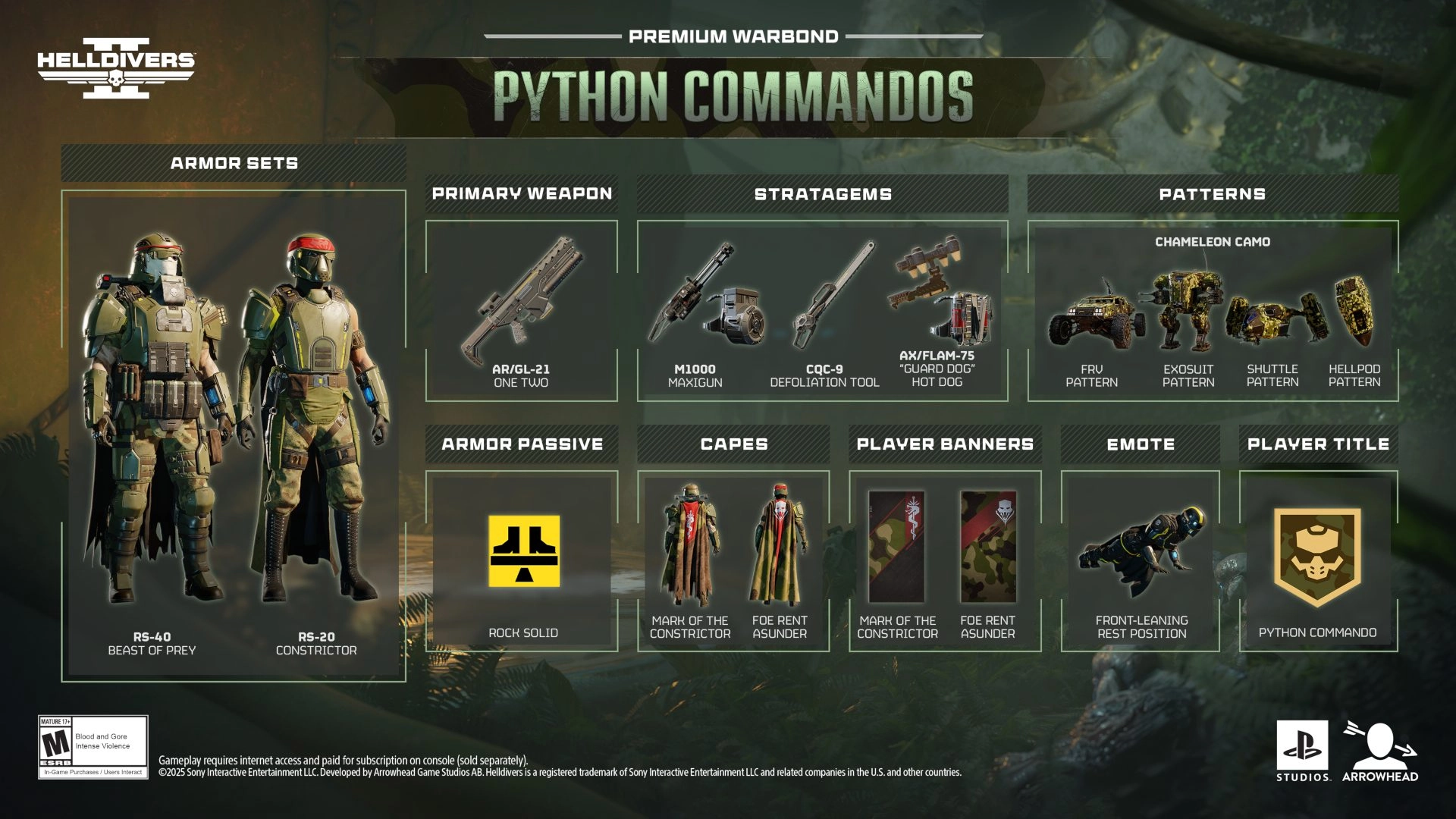 Helldivers Python Commandos Premium Warbond features new weapons, armor sets, and tactical gear for elite gameplay.