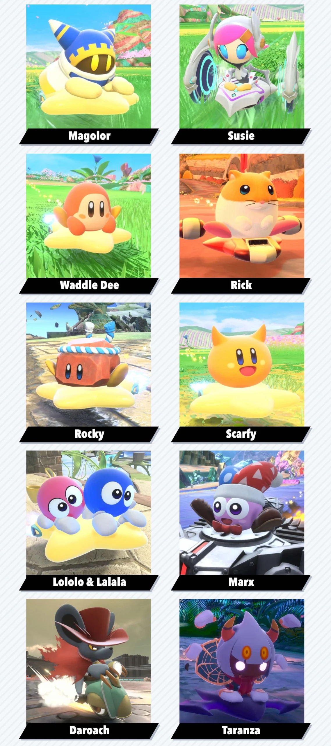 Collage of Kirby™ Air Riders characters showcasing unique designs for Nintendo Switch 2 game competition.