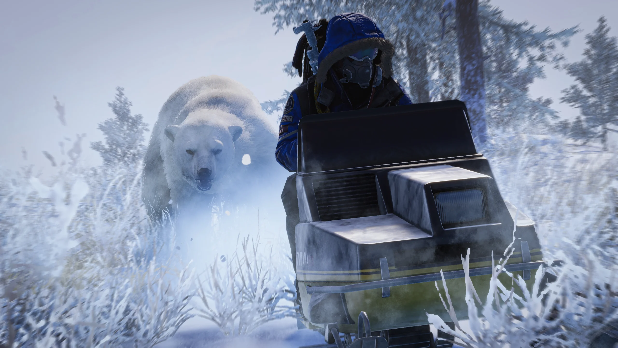 A player on a snowmobile in Rust Console Edition