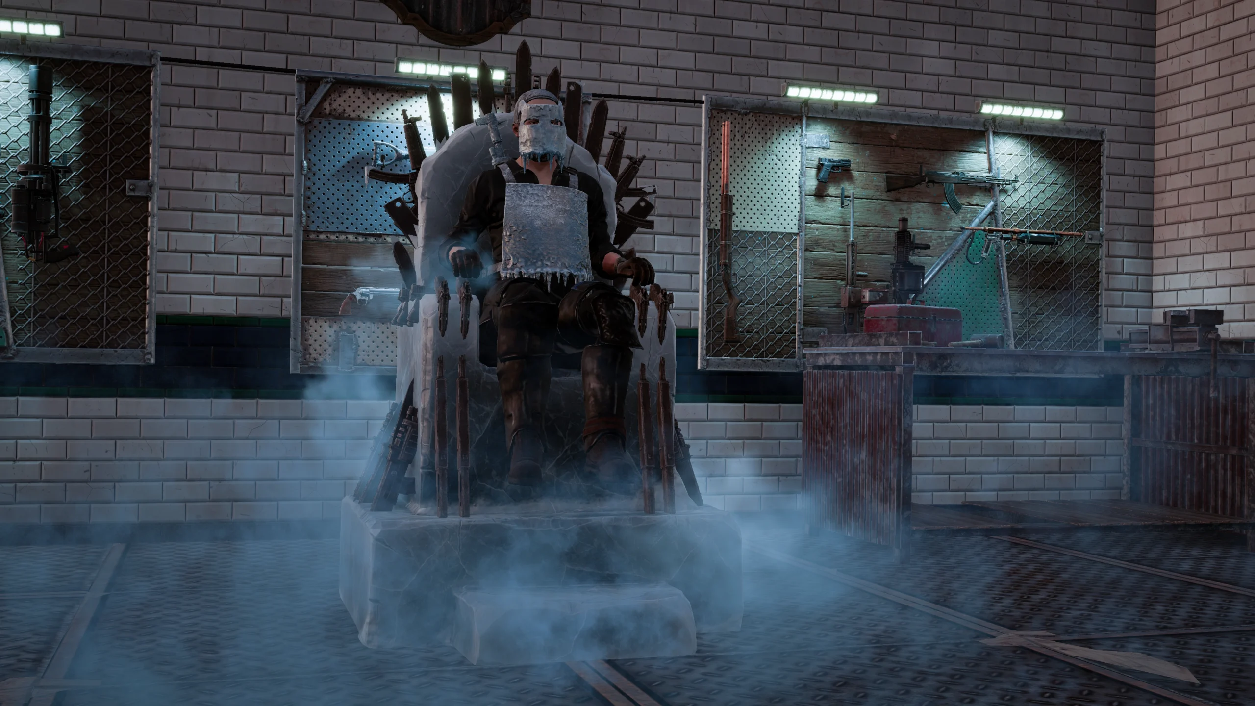 Chilling scene in Rust Console Edition: new Arctic Base update with a snow throne and armed scientists. Winter chaos awaits!