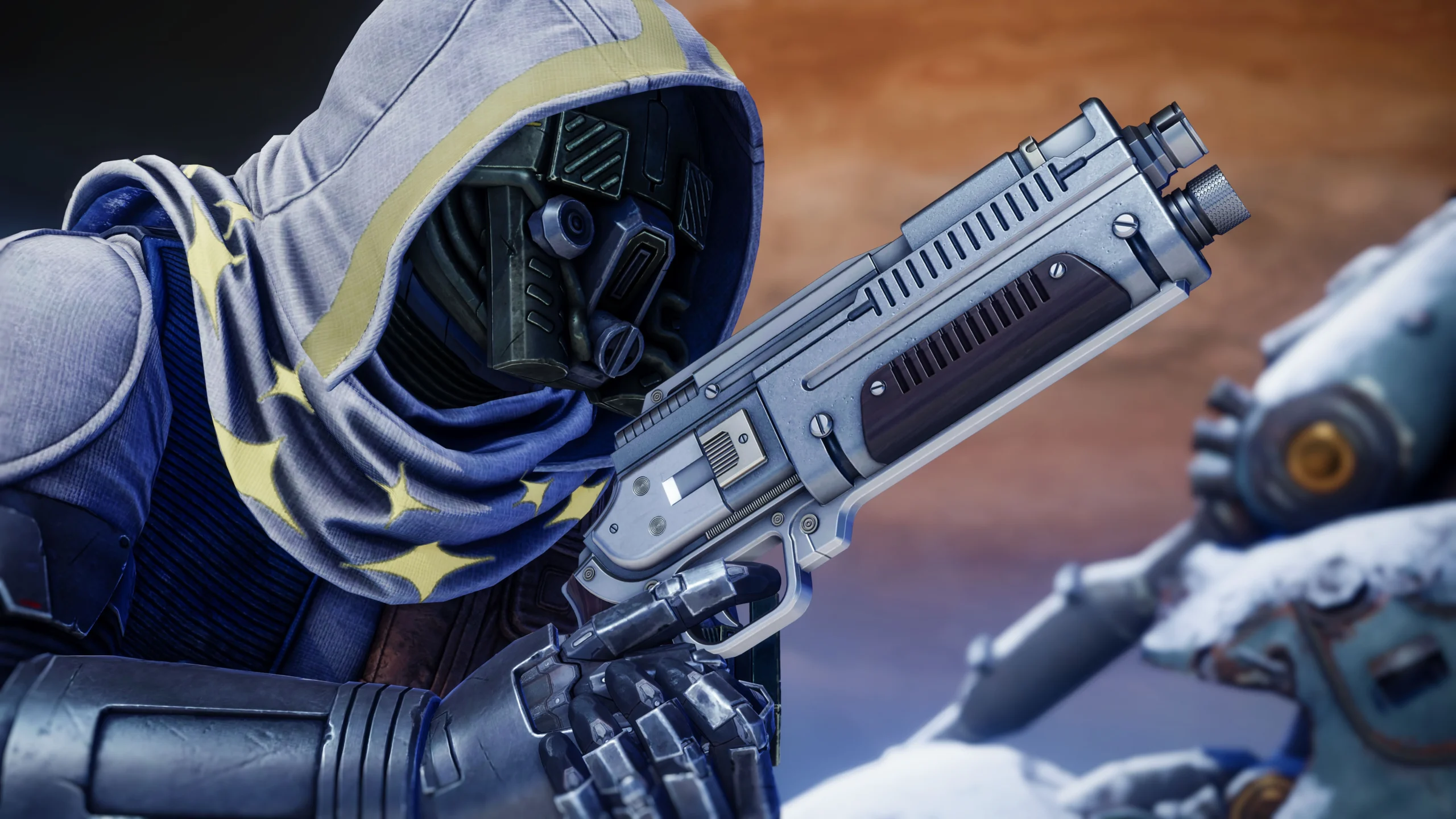 Guardian wielding a heat weapon in Destiny 2: Renegades, ready for action among the Lawless Frontier
