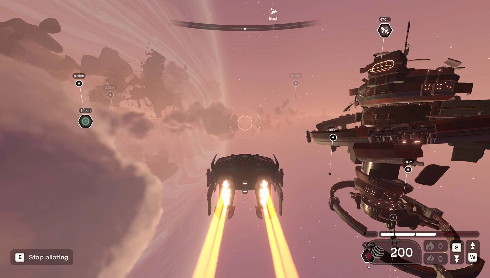 A spaceship soars through Jupiter