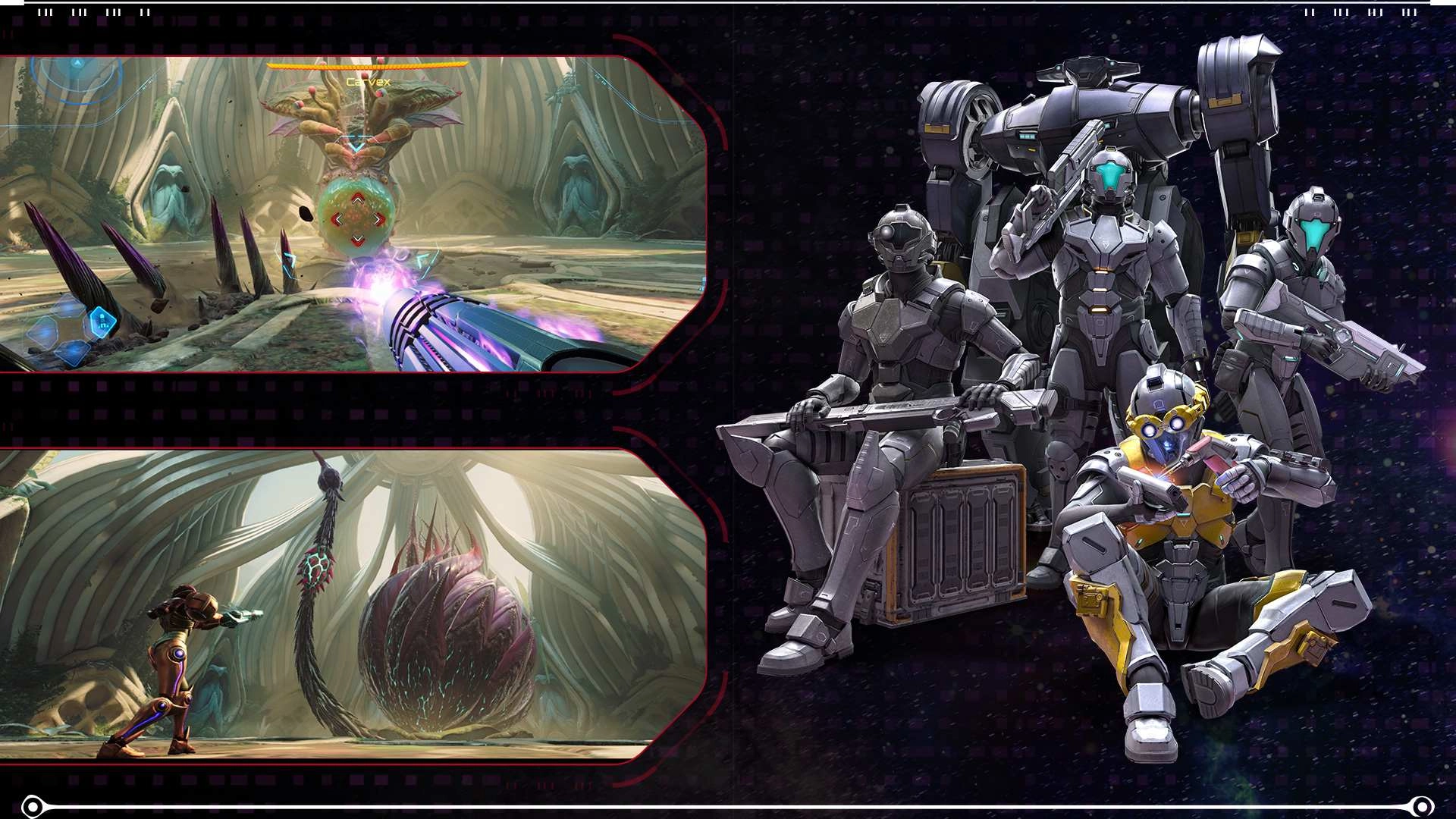 Metroid Prime 4: Beyond showcases Samus Aran battling foes and exploring an ancient, mysterious alien planet.