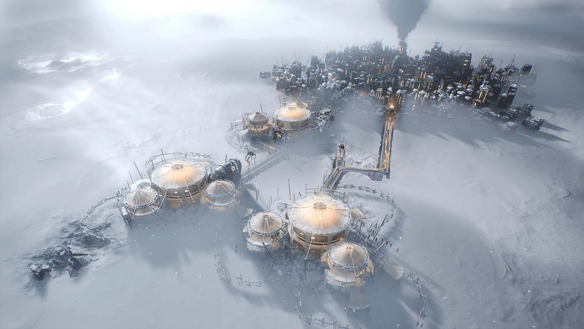 In Frostpunk 2, explore a snowy landscape showcasing varied factions and new moderate laws for a balanced society.