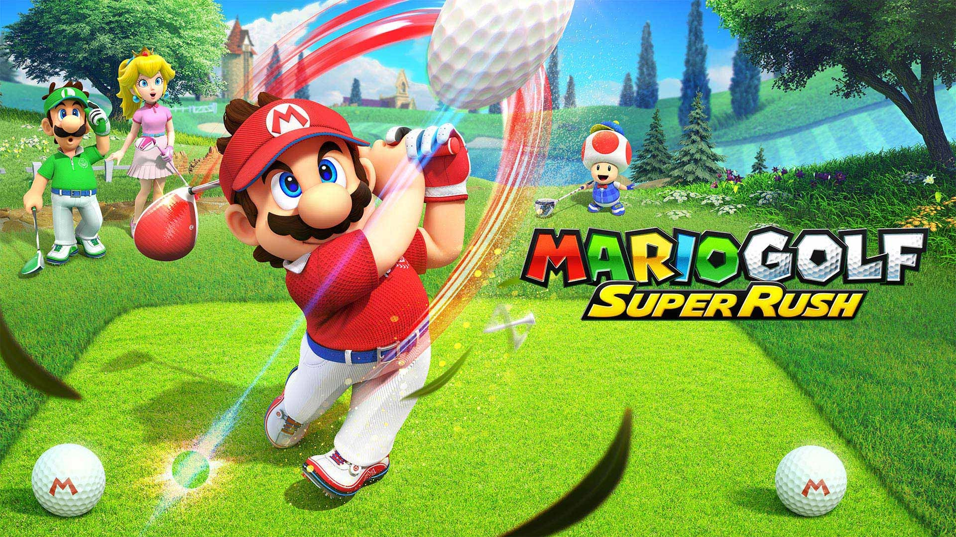 Mario and friends tee off in Mario Golf: Super Rush, showcasing vibrant gameplay on Nintendo Switch. Perfect for fans!