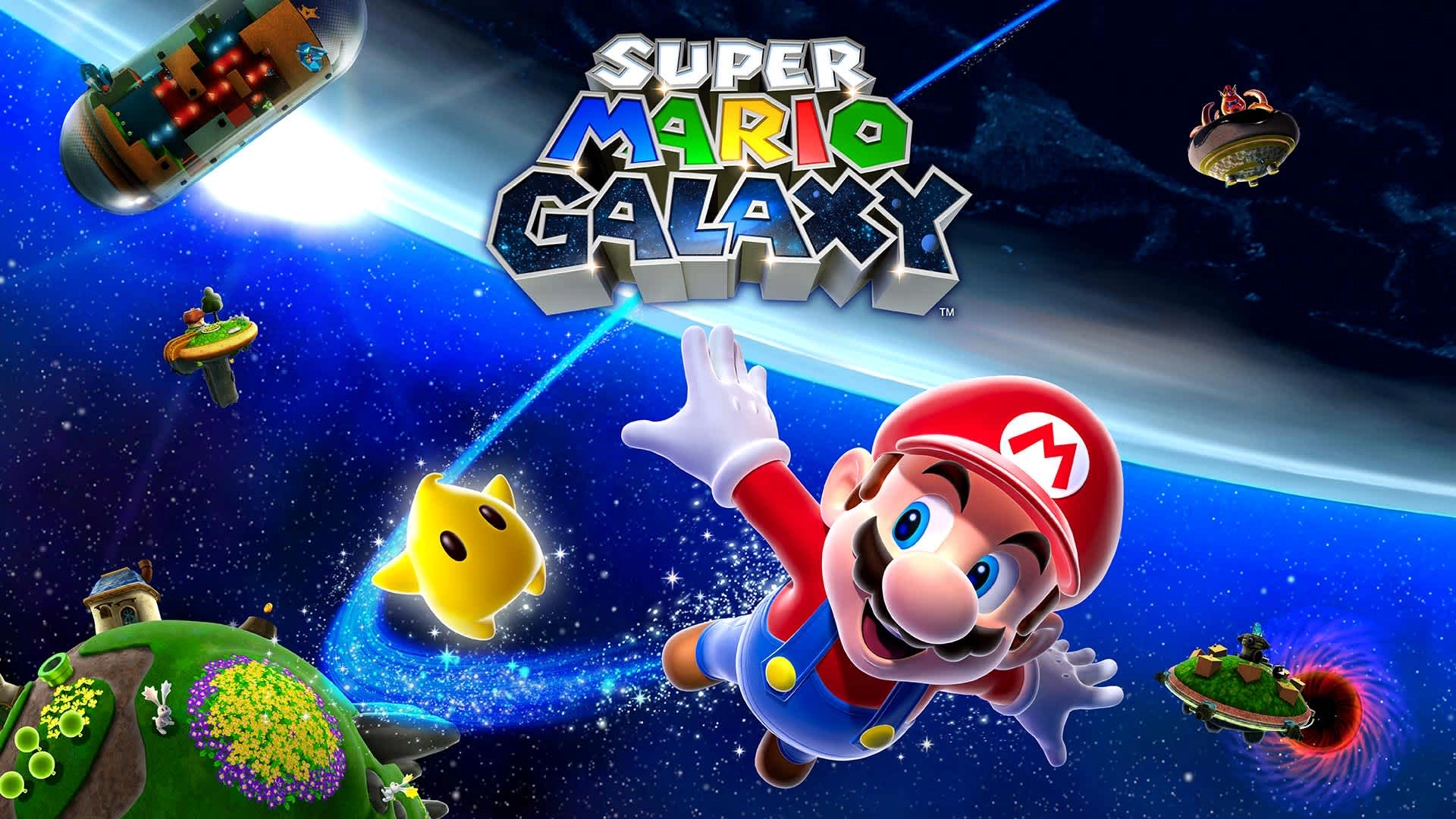 Exciting scene from Super Mario Galaxy featuring Mario and charming planets, perfect for Nintendo Switch fans.