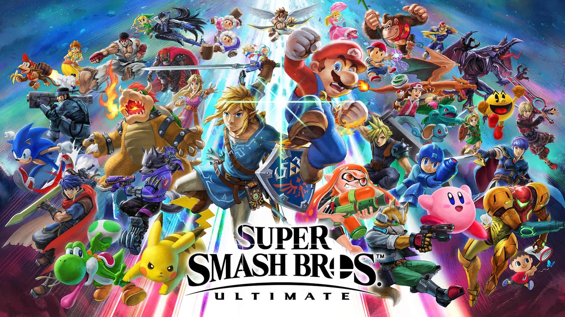 Epic showdown of iconic characters in Super Smash Bros. Ultimate, showcasing Mario and friends in action.