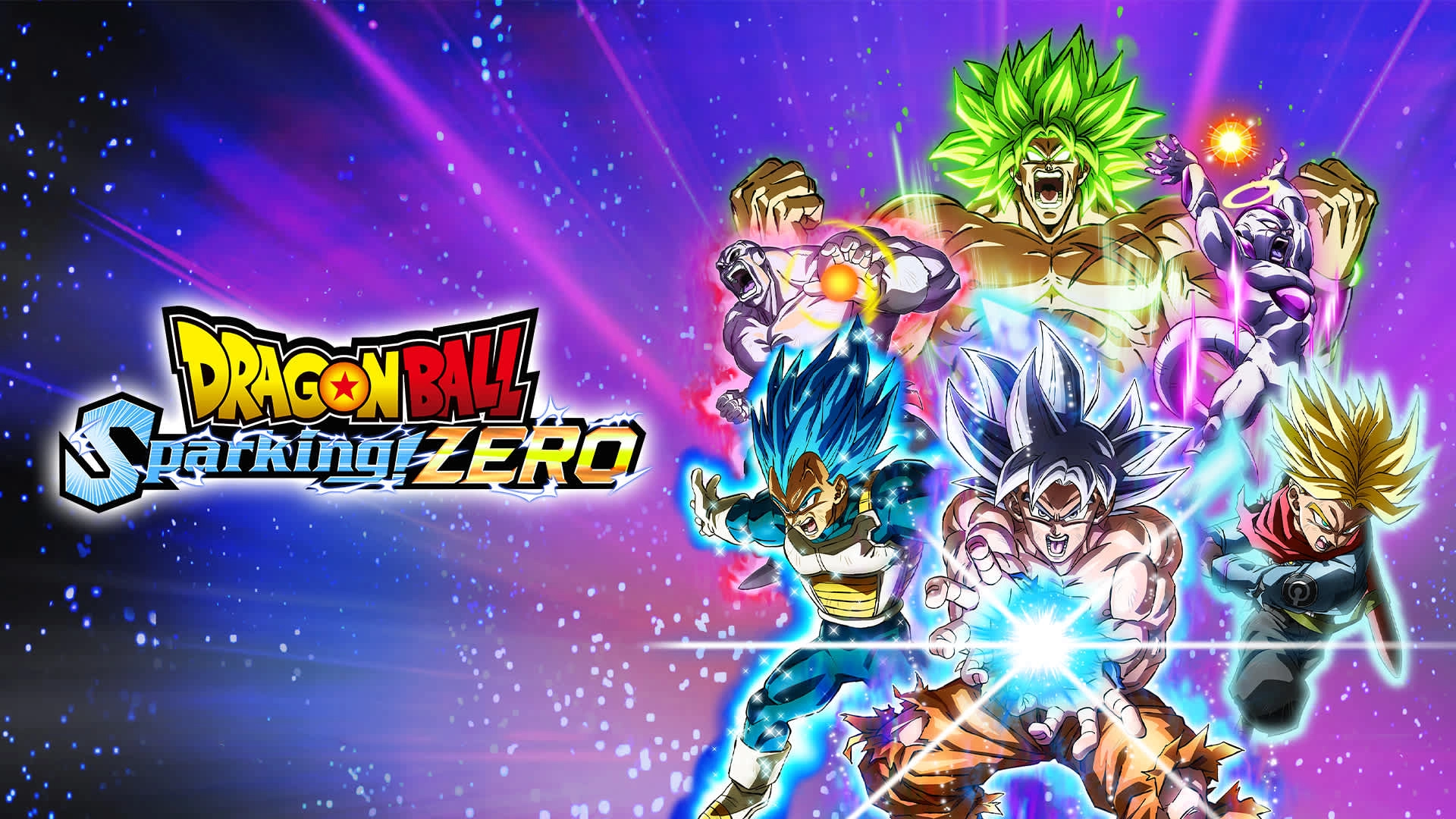Dragon Ball Sparking Zero game cover featuring iconic characters in action poses with vibrant, colorful effects.