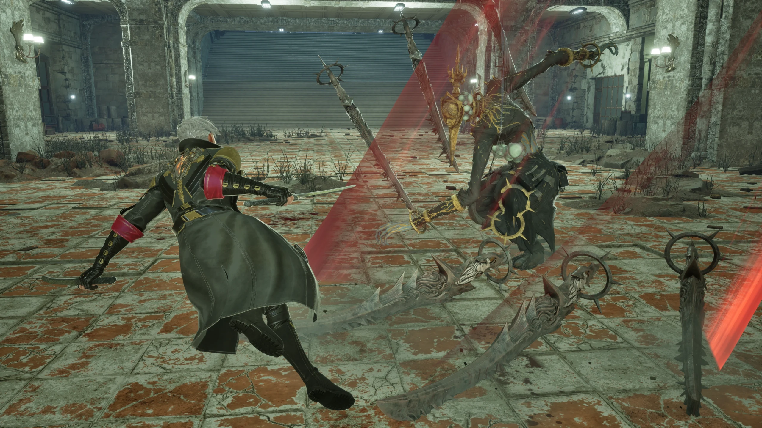 Revenant battles in an abandoned arena, showcasing dynamic Blood Codes that influence fighting styles and character attrib...