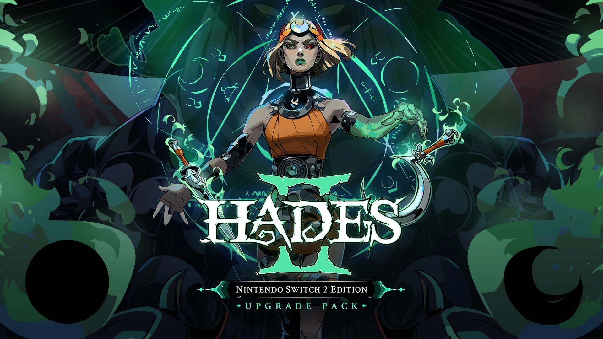 Artwork for Hades II, highlighting the heroic character and dark themes of the action-packed game available on Nintendo Sw...