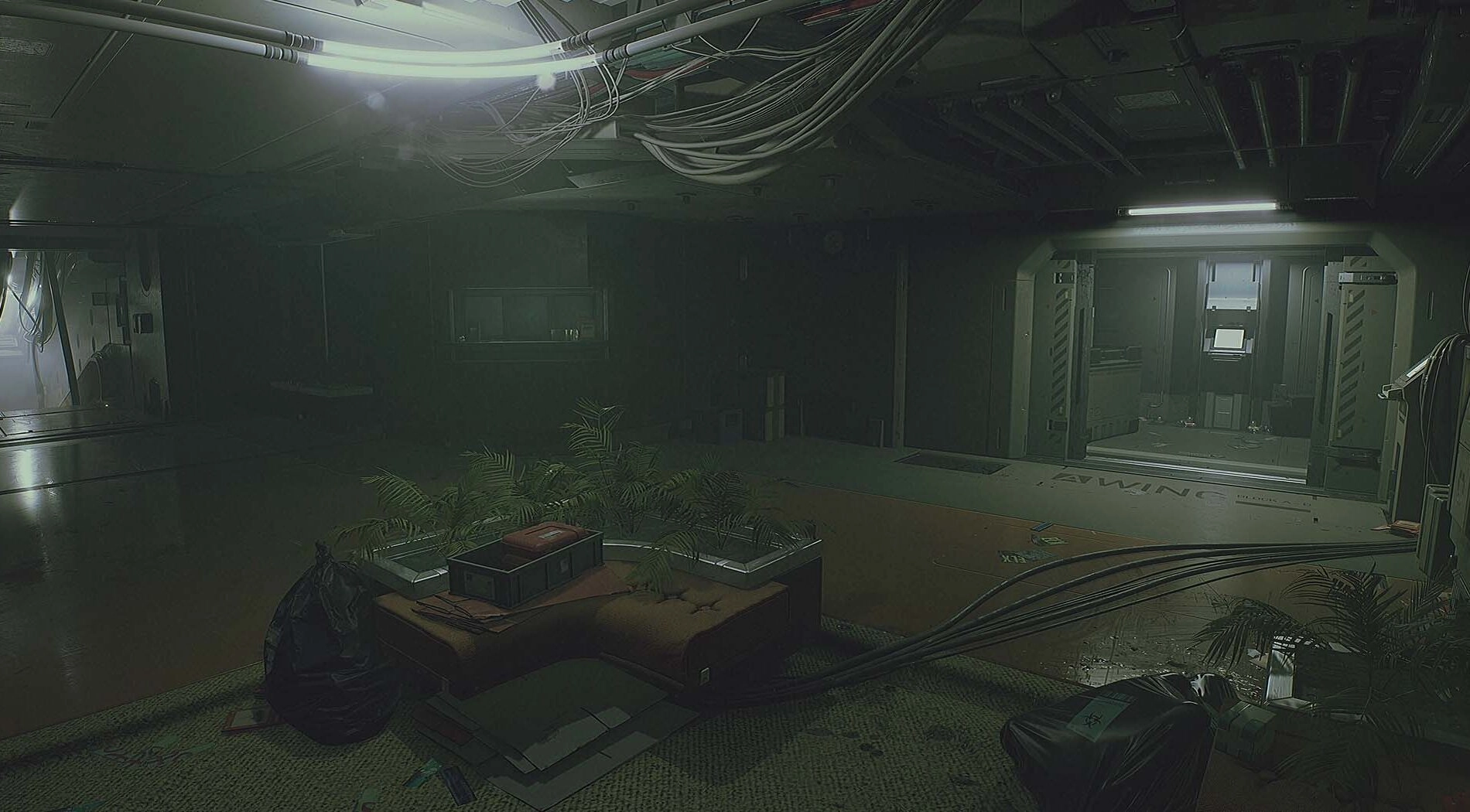 Abandoned lunar base interior in Routine game, featuring relatable sci-fi design elements and immersive atmosphere.