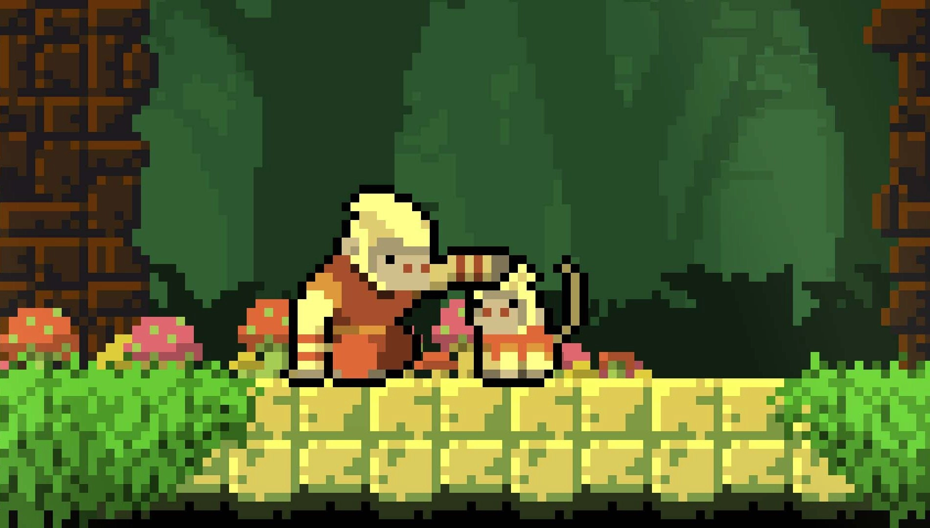 A monkey character in a pixel-art jungle scene, showcasing action in the upcoming game Dunjungle for Xbox Series X|S.