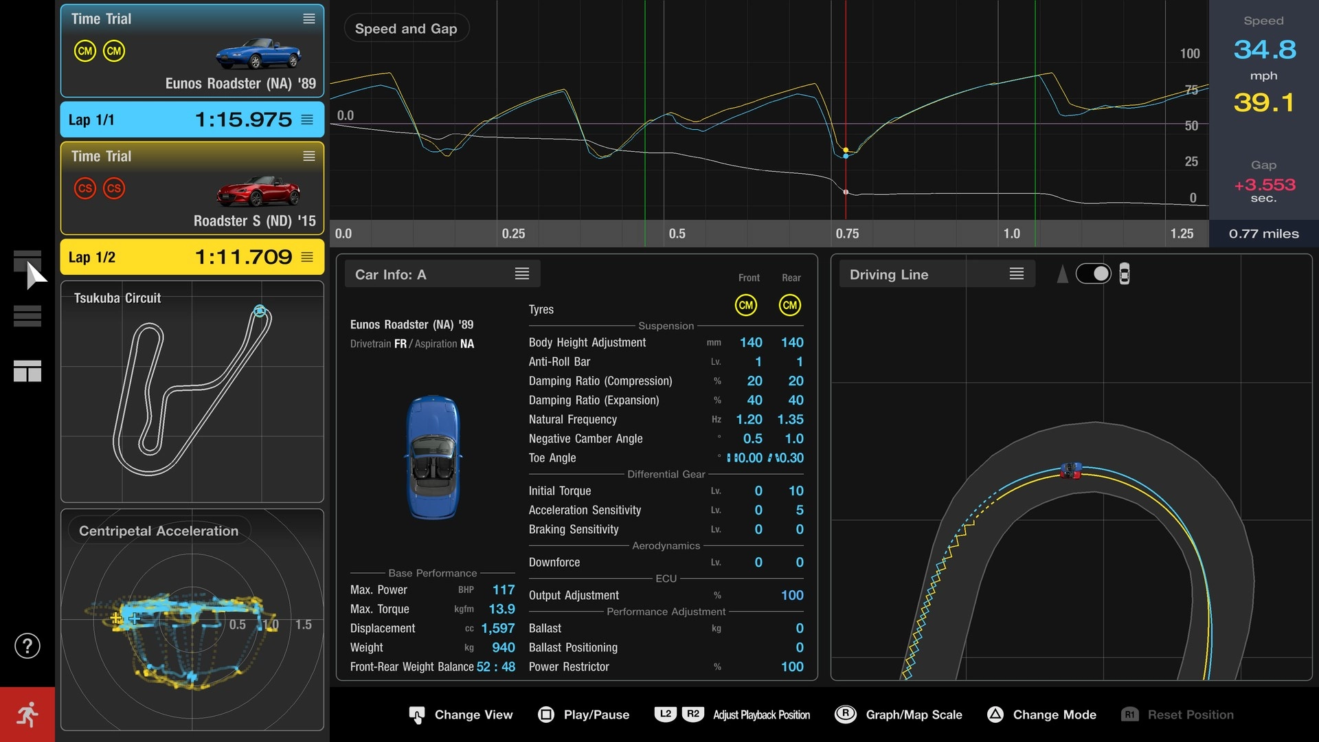 Alt text: "Gran Turismo 7 Spec III Update 1.65 showcases performance stats and driving data for a thrilling racing experie...