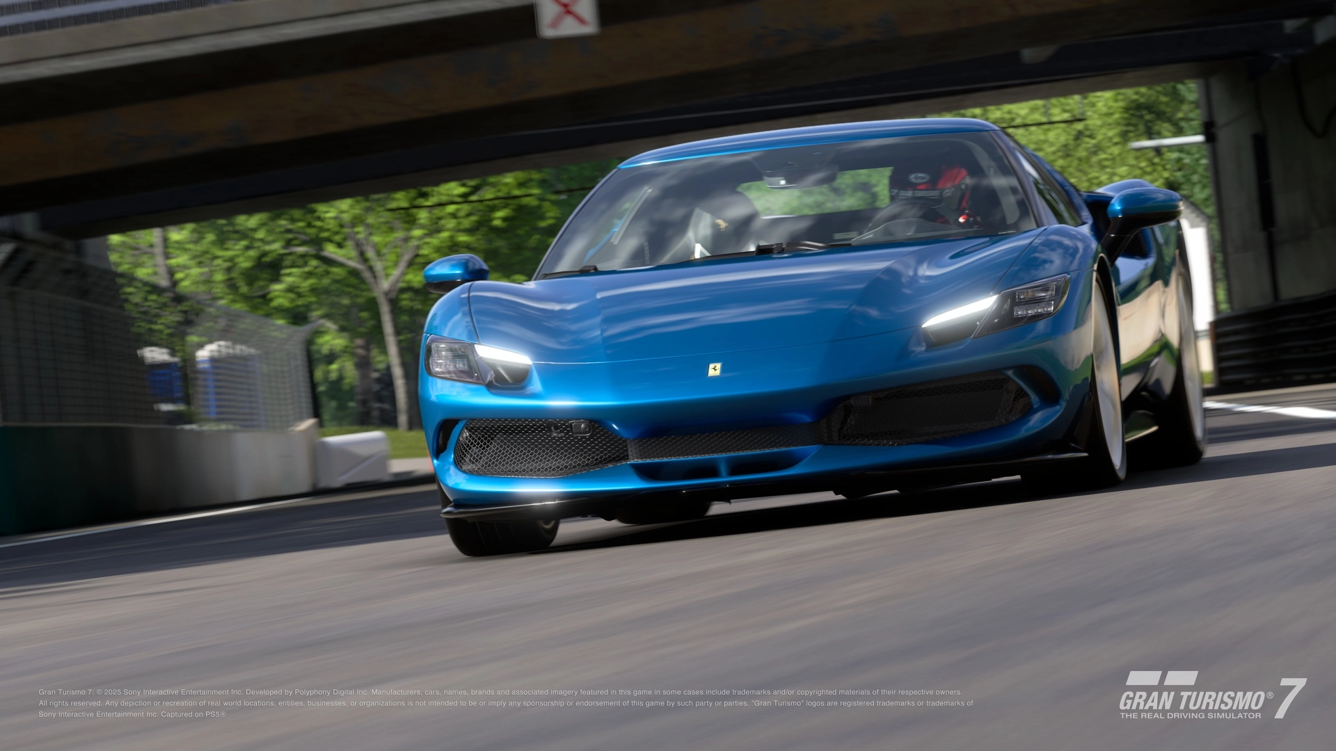 Ferrari 296 GT3 races on a Gran Turismo circuit, showcasing high-performance engineering and cutting-edge technology.