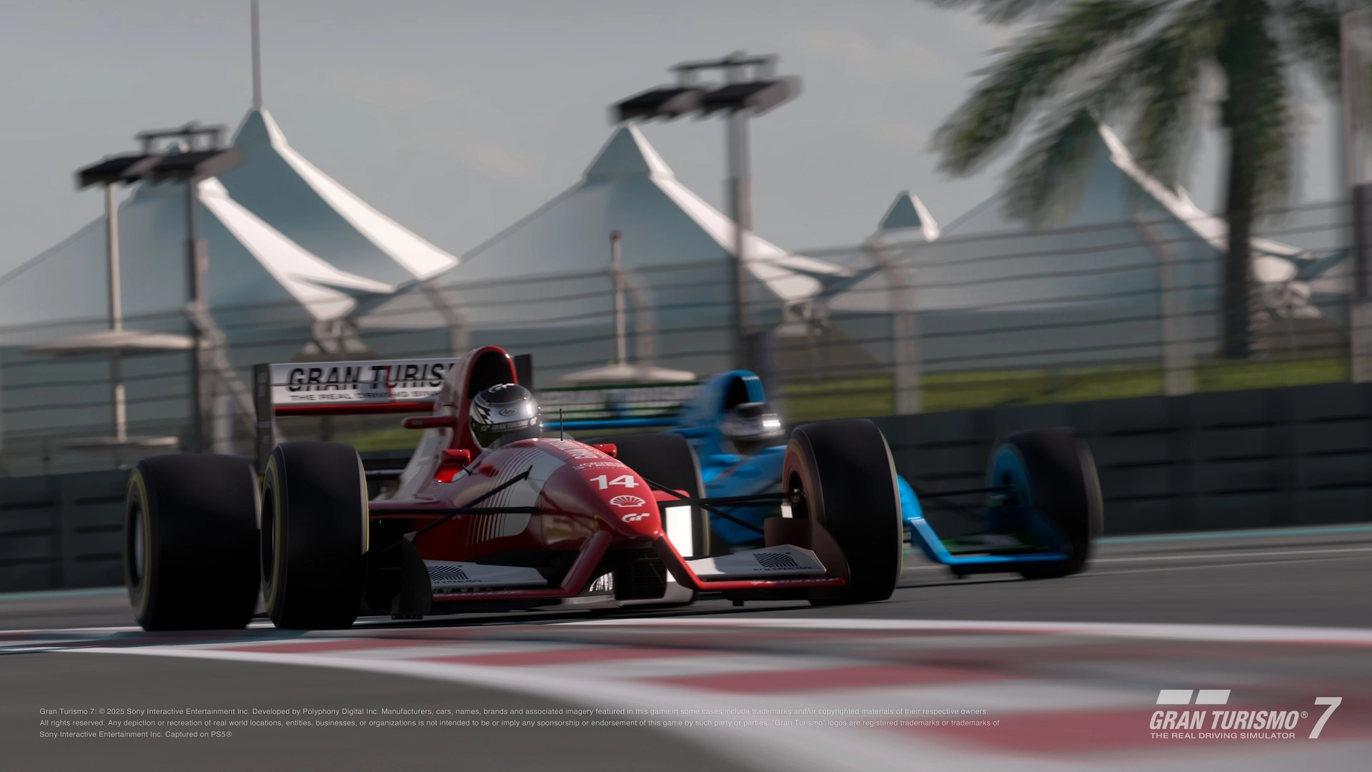 Two high-performance racing cars compete on a track in Gran Turismo 7, showcasing the excitement of the Spec III Update.