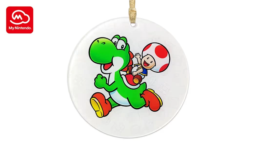 My Nintendo December rewards include a holiday ornament featuring Yoshi and Toad, celebrating the festive season.
