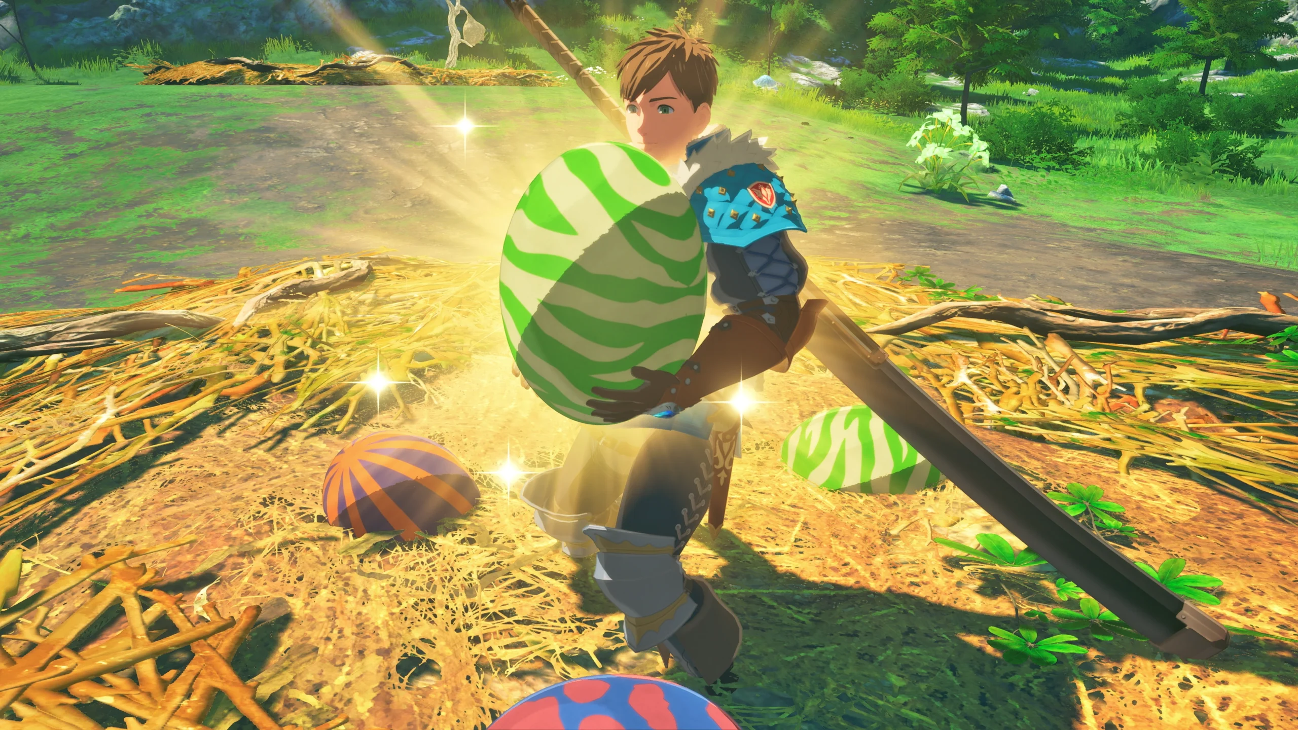 Protagonist cradles a vibrant egg in Monster Hunter Stories 3, symbolizing the quest to protect endangered species.