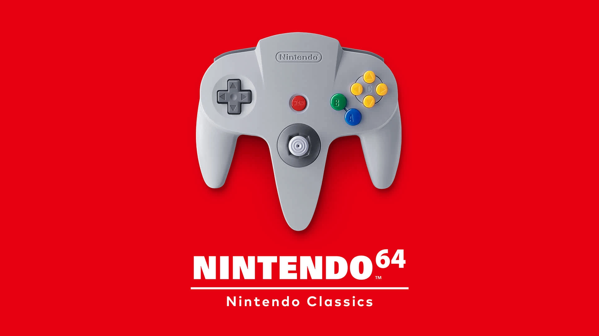 Nintendo 64 controller on a vibrant red background, highlighting the new additions for Nintendo Switch Online members.