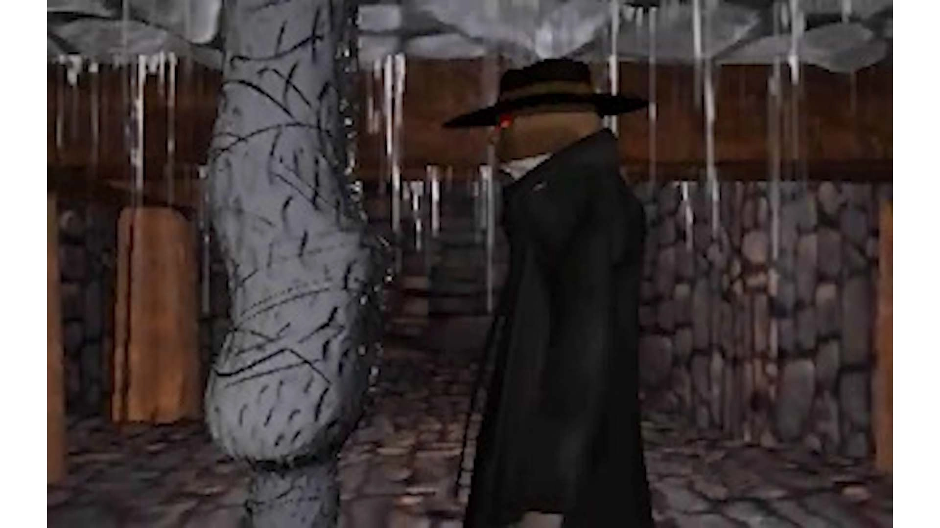 Screenshot of Blood: Refreshed Supply, showcasing a character in a dark, eerie environment with gothic elements.