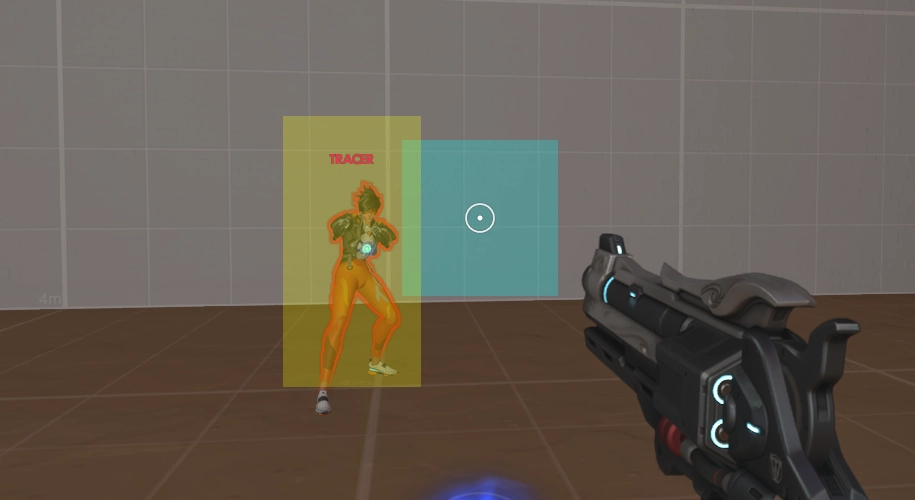 Training scenario in Overwatch 2 showcasing Defense Matrix features for fair gameplay with mouse and keyboard support.