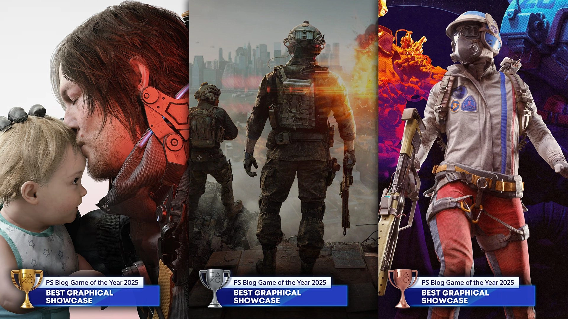 2025 PlayStation Blog Game of the Year awards highlighting top graphical showcases with award-winning characters.