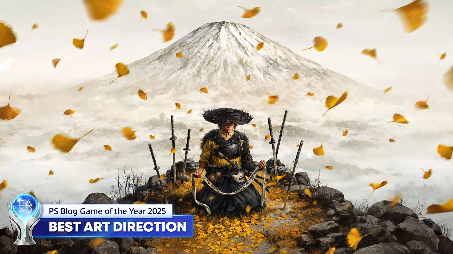 Artistic representation highlighting the Best Art Direction award for PlayStation Blog Game of the Year 2025 with dramatic...