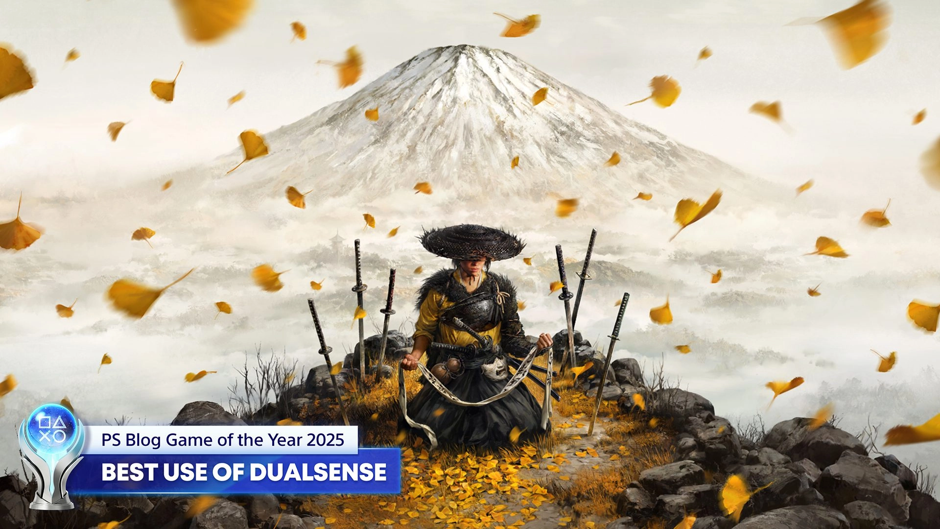 Gaming awards 2025: Best Use of DualSense award showcased with an immersive character against a stunning landscape.