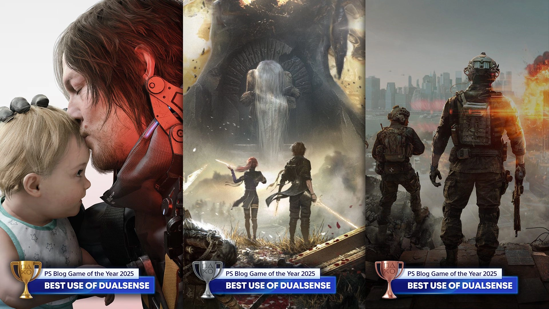 PlayStation Blog Game of the Year 2025 nominees showcasing iconic characters and DualSense trophy winners.