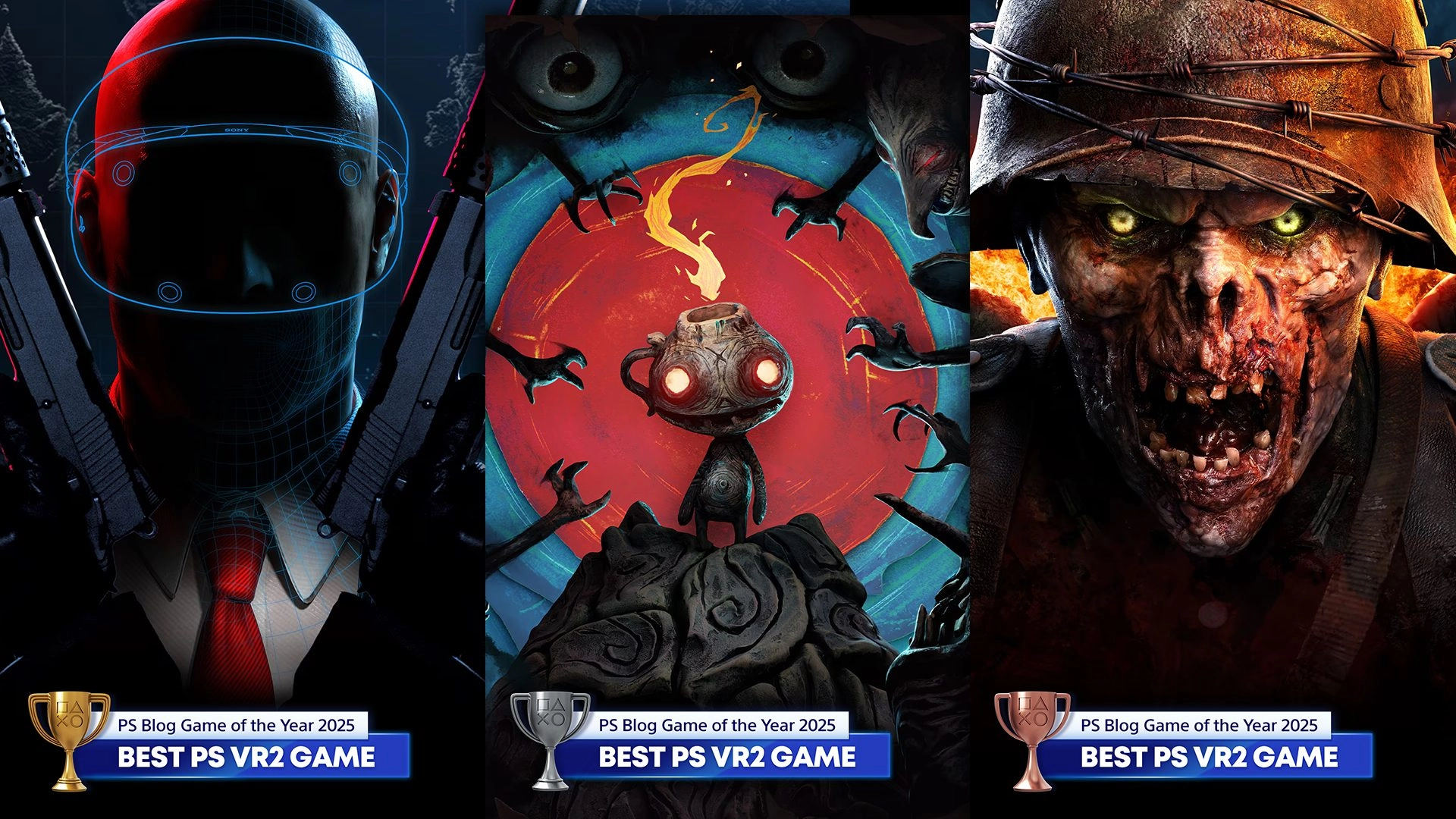 PlayStation Blog Game of the Year 2025: Best PS VR2 Game winners showcasing iconic characters and award trophies.