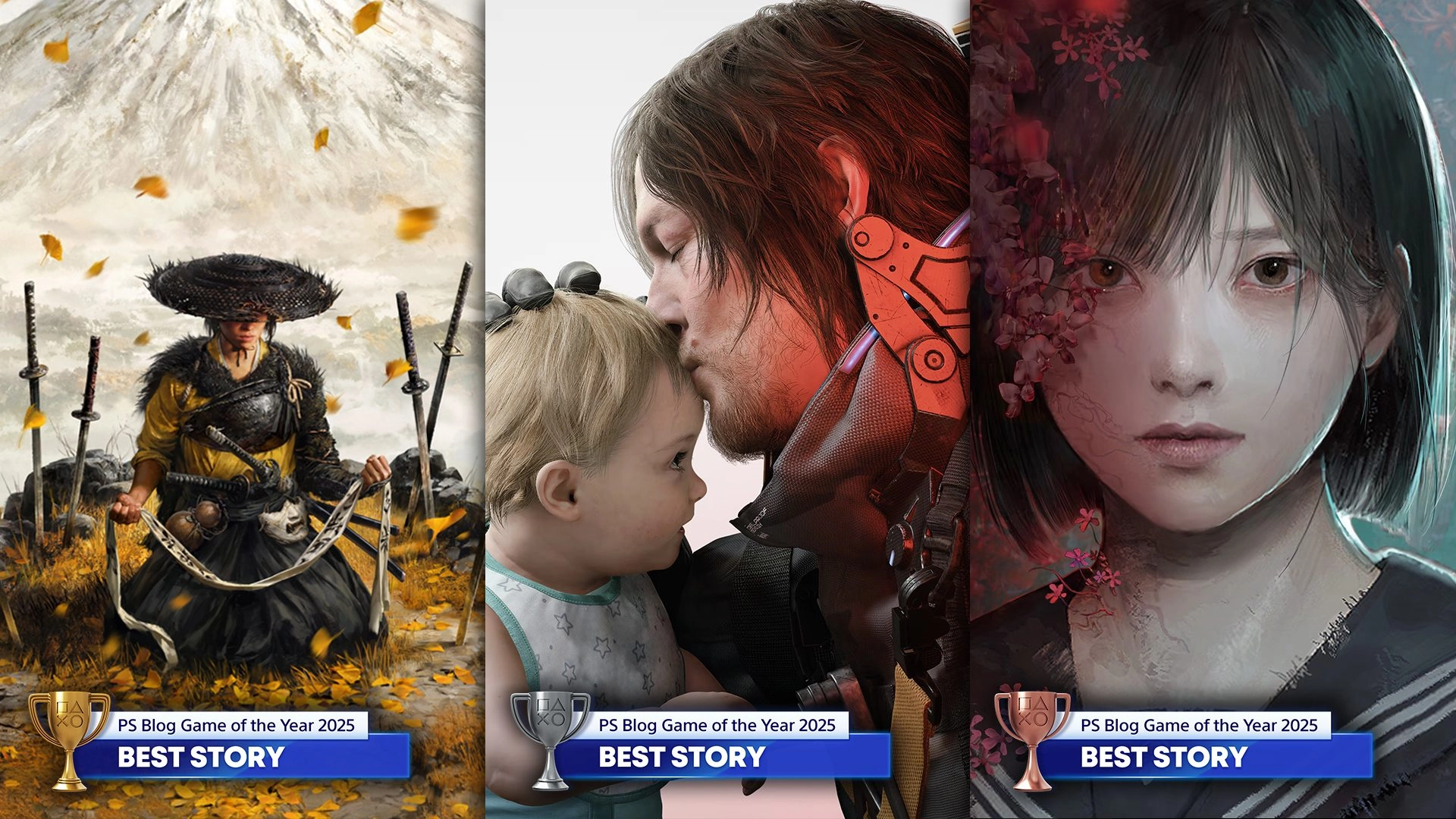 2025 PlayStation Blog Game of the Year winners: Best Story finalists showcasing iconic gaming characters and narratives.