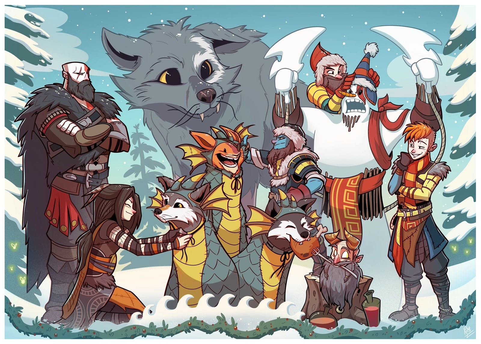 Festive gaming characters celebrate the holidays together, highlighting community and joy in 2025