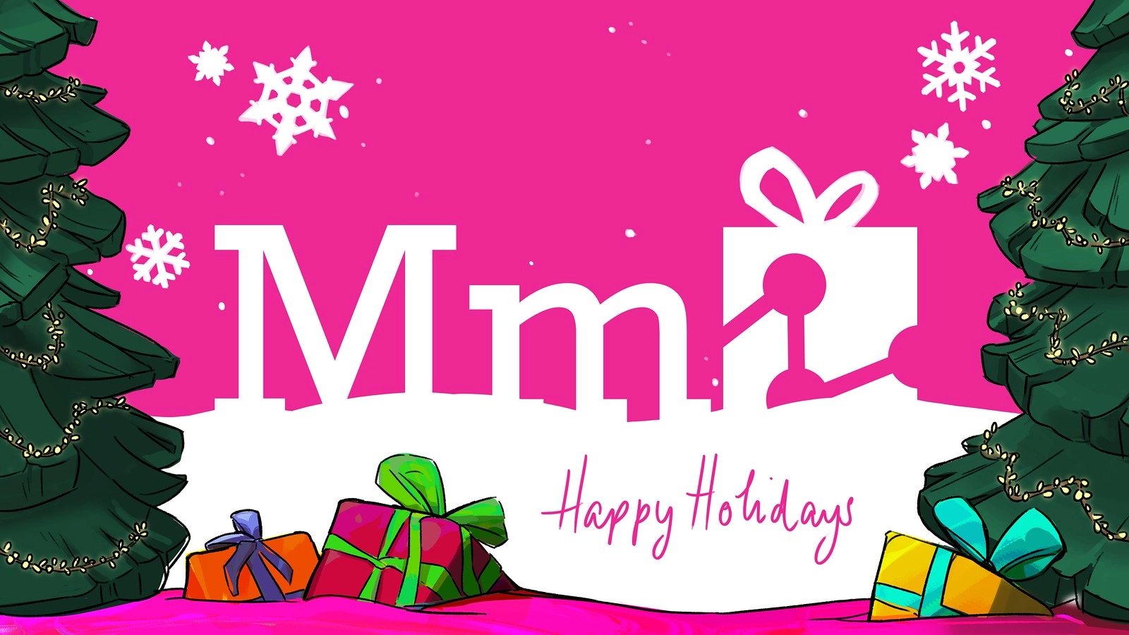 Colorful holiday greeting featuring gifts, snowflakes, and a festive background, celebrating gaming memories of 2025.
