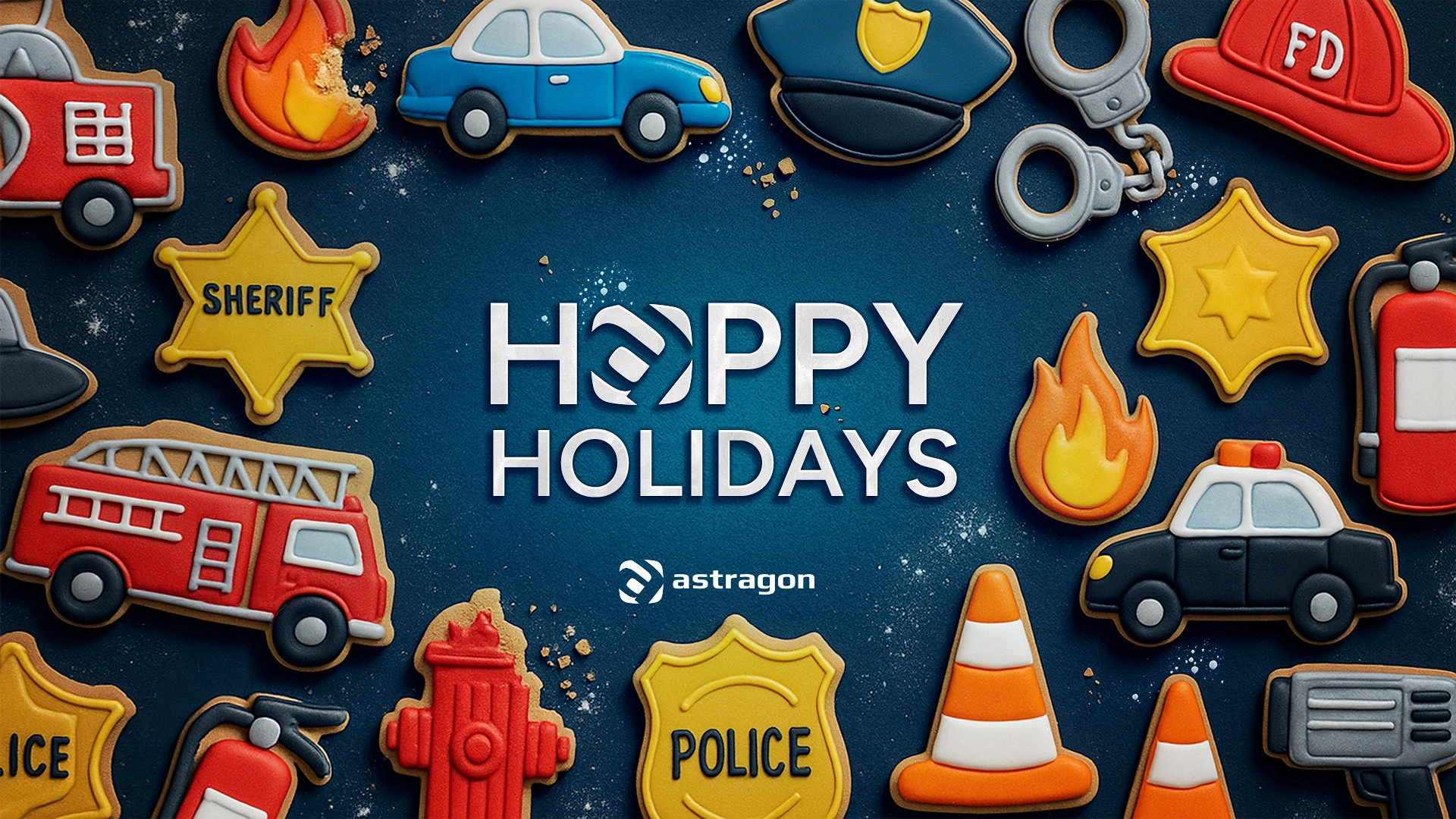 Festive cookies featuring police and fire themes with