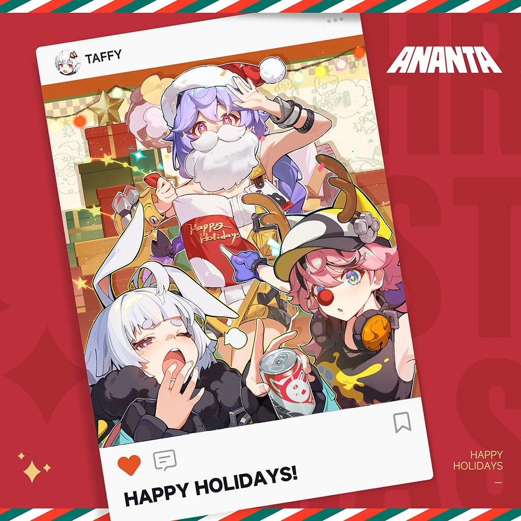 Festive holiday artwork featuring joyful characters celebrating with gifts and drinks, spreading cheer for 2026.