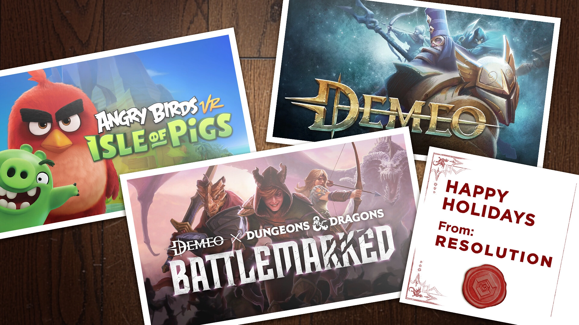 Collage of 2025 holiday greetings from gaming studios, celebrating memories and wishing joy for the upcoming year.