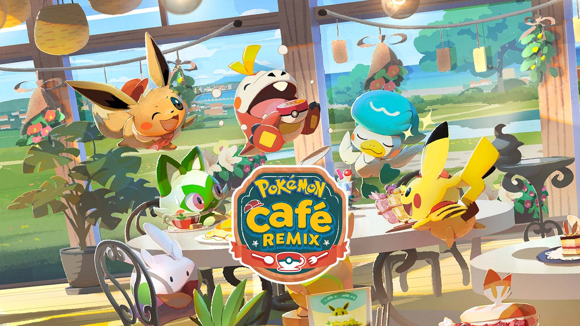 Colorful scene from Pokémon Café ReMix featuring iconic Pokémon in a cozy café setting, inviting players to enjoy!