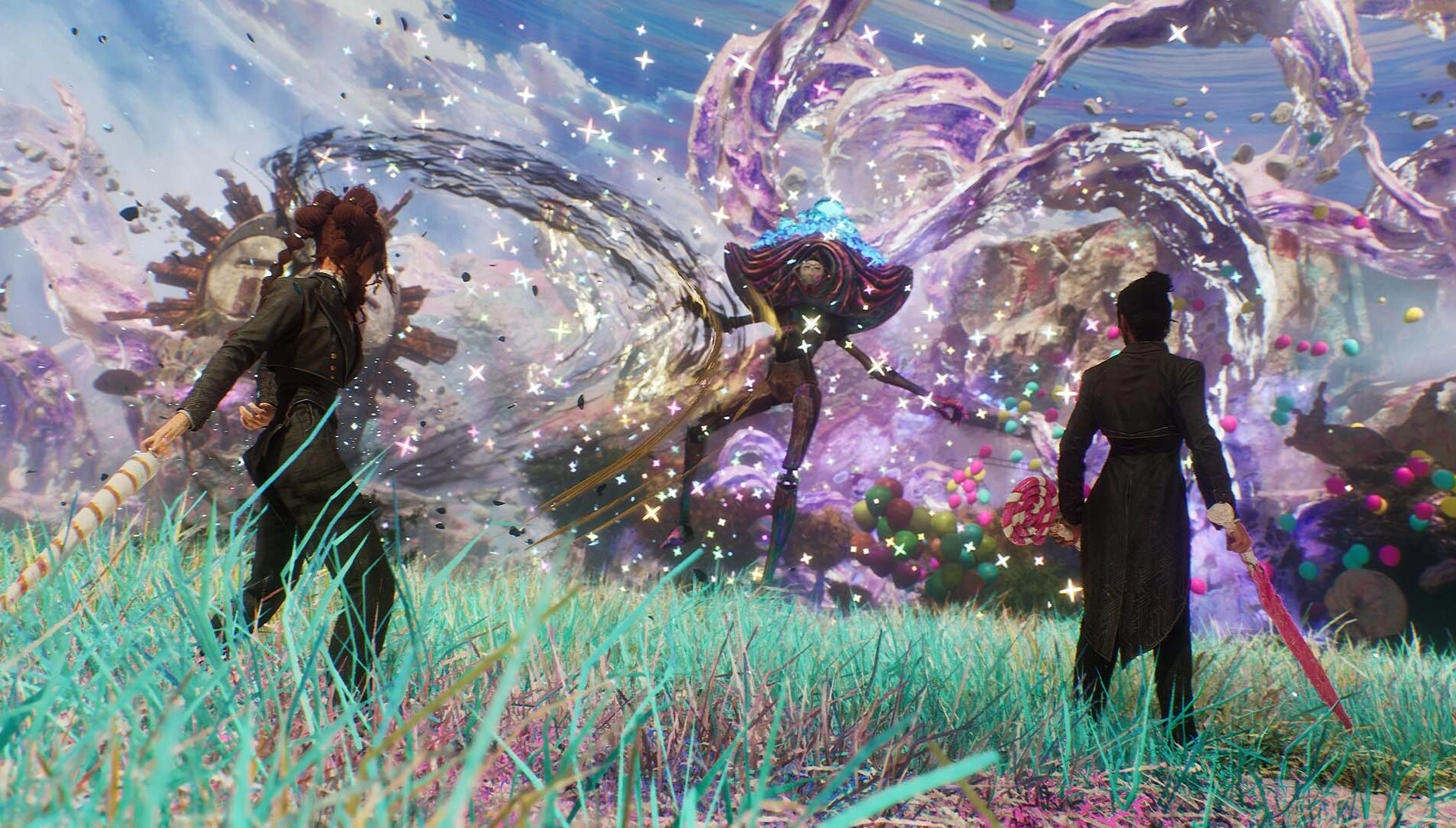 Two characters explore a vibrant new world in the Verso’s Drafts update, filled with whimsical adventures and colorful sce...