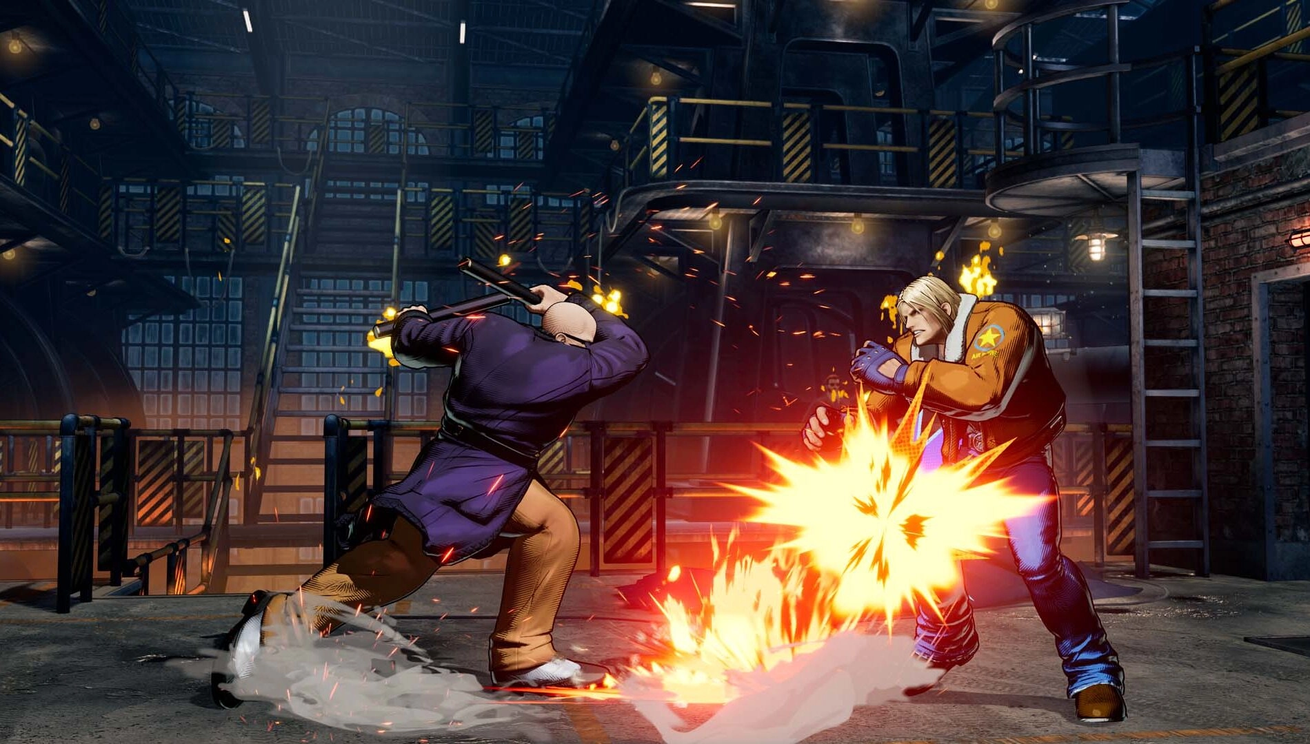 Mr. Big battles an opponent in a dynamic scene from Fatal Fury: City of the Wolves, showcasing his unique combat style.