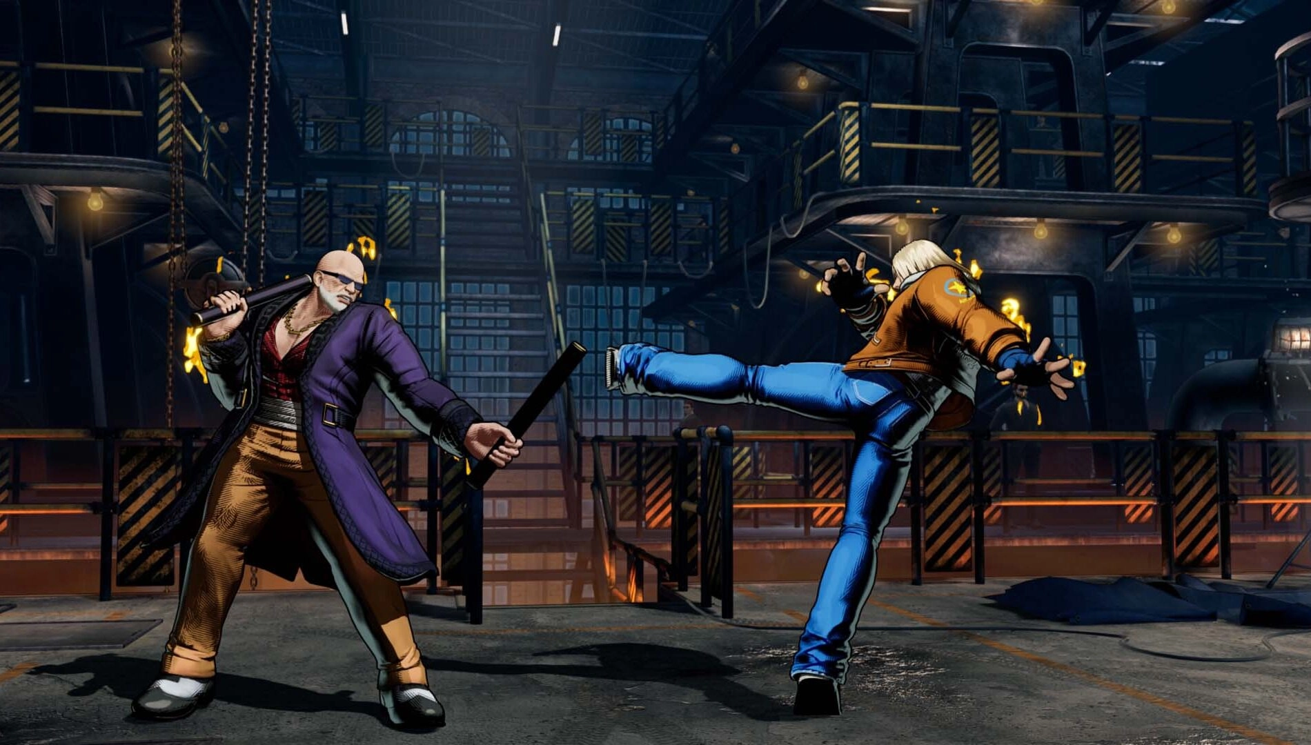 Mr. Big battles in Fatal Fury: City of the Wolves, showcasing his iconic baton techniques and mid-range combat skills.