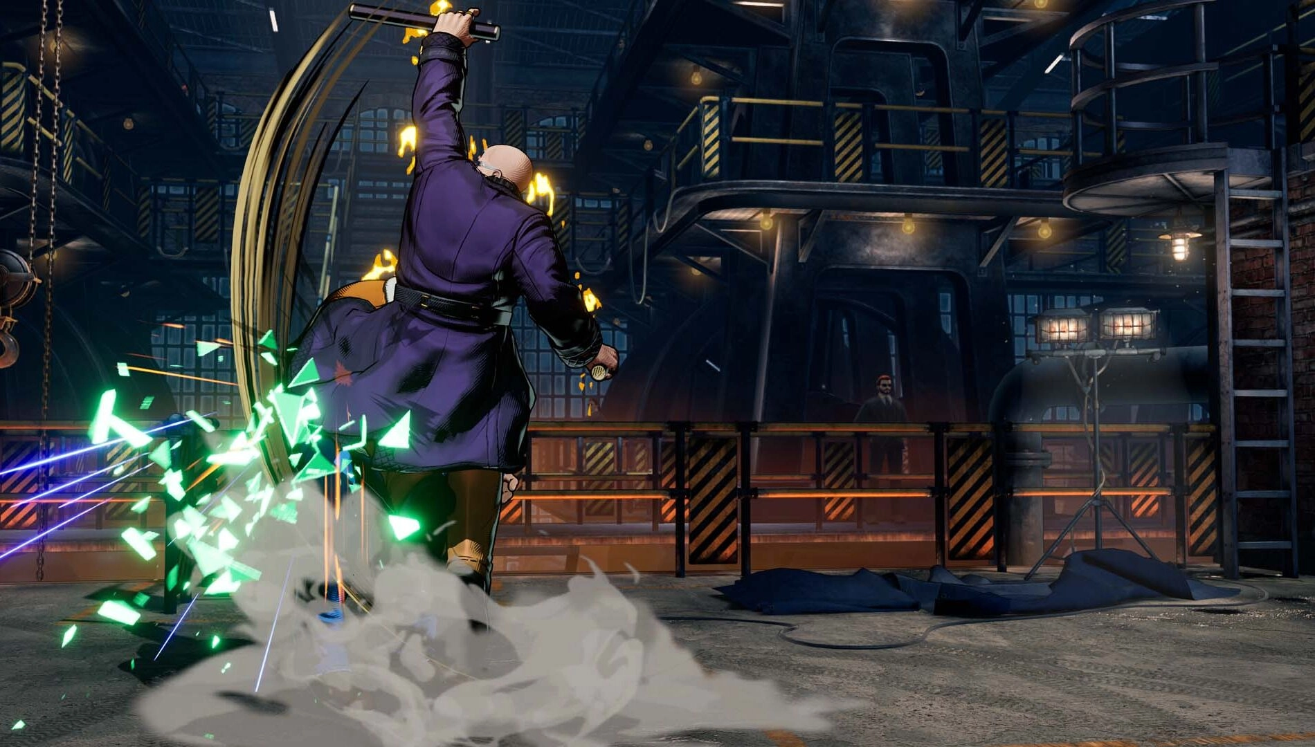 Mr. Big from Art of Fighting launches a powerful Cross Diving attack in Fatal Fury: City of the Wolves.