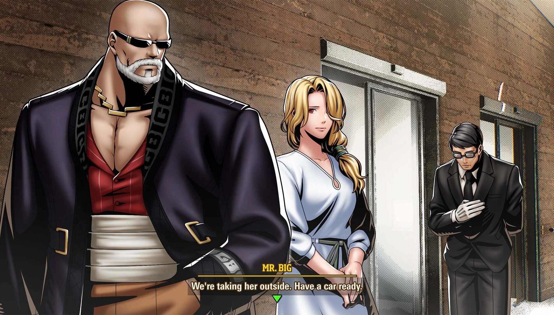 Mr. Big from Fatal Fury: City of the Wolves, showcasing his dark charisma and commanding presence with allies.