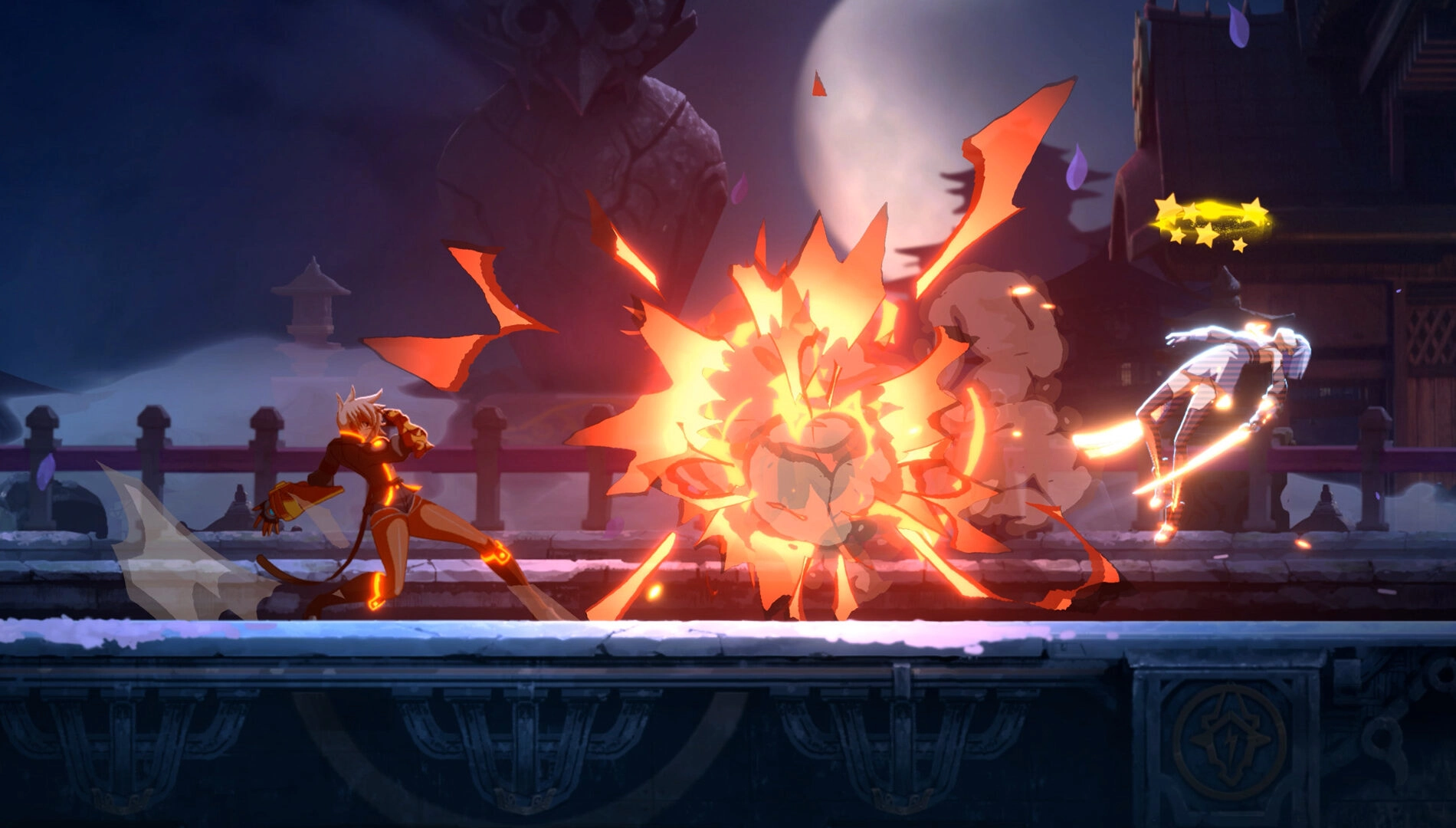 BlazBlue Entropy Effect X gameplay: intense 2D action scene featuring character battle with dynamic visuals and effects.