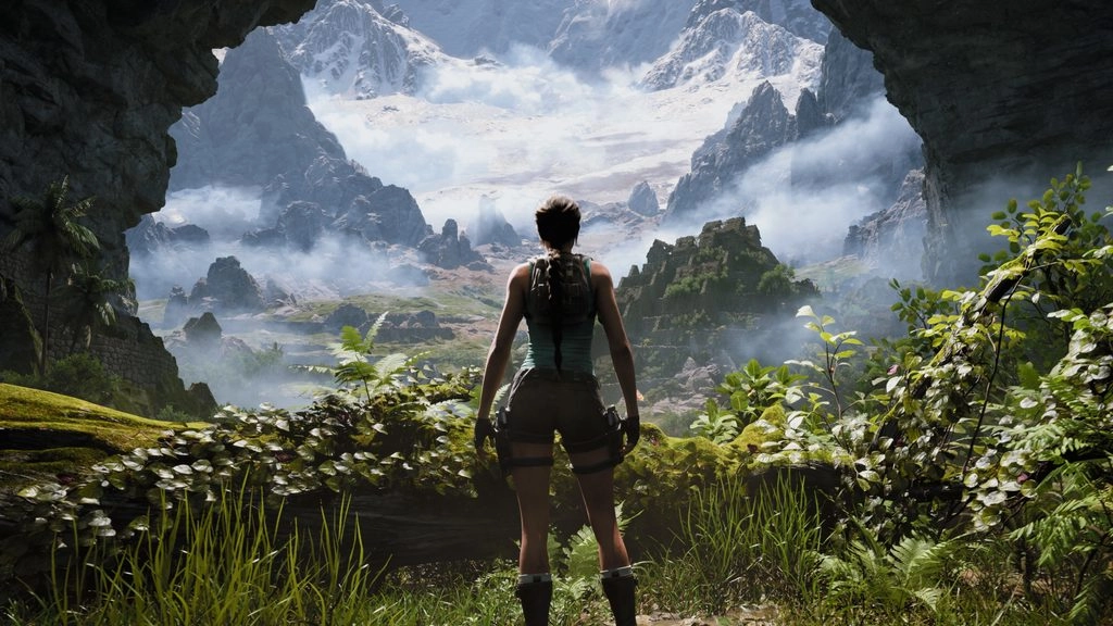 Lara Croft gazes into a breathtaking landscape, ready for her next adventure in Tomb Raider: Catalyst and Legacy of Atlantis.
