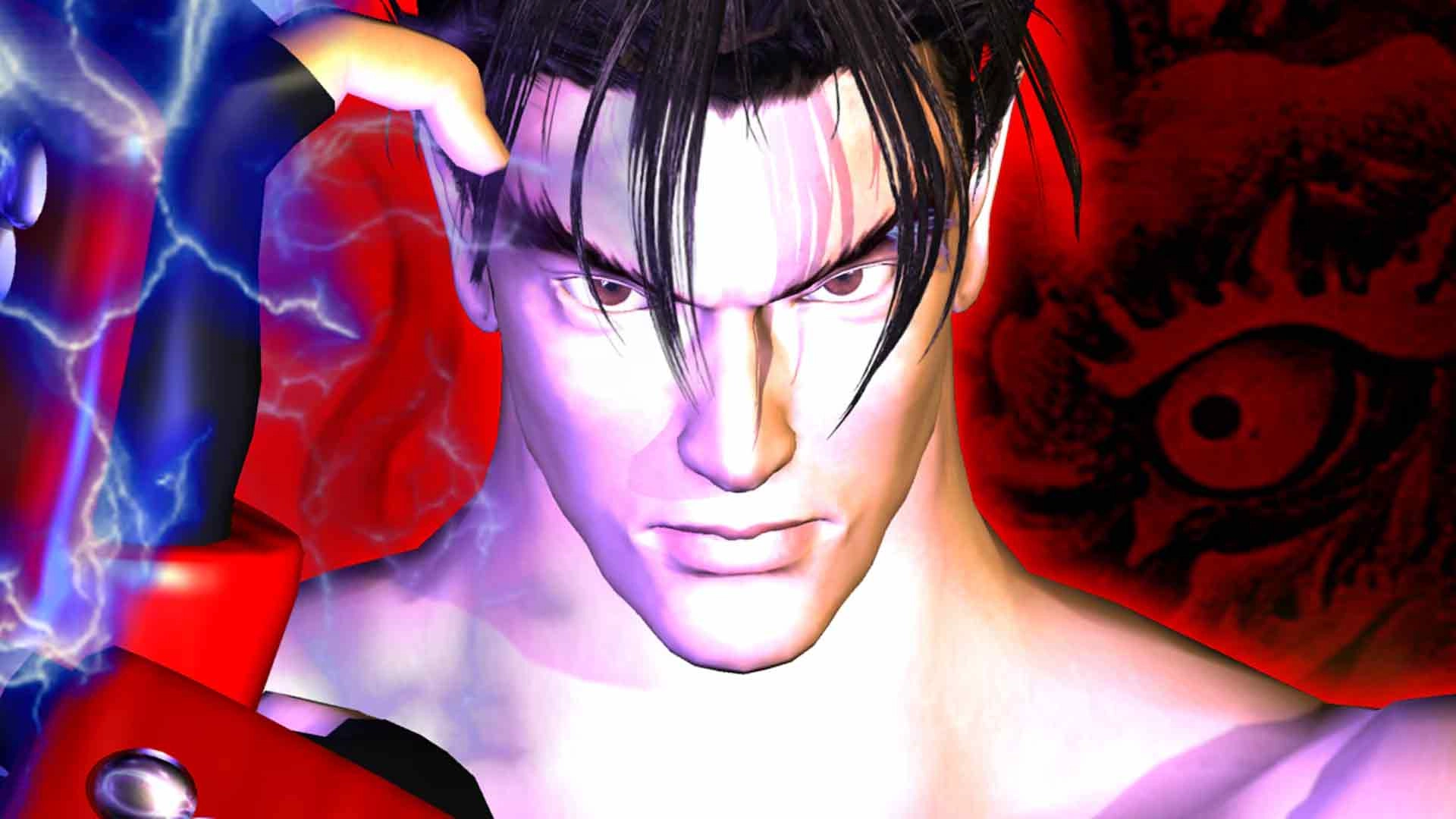 A character with intense expression and lightning effects, set against a dramatic red background