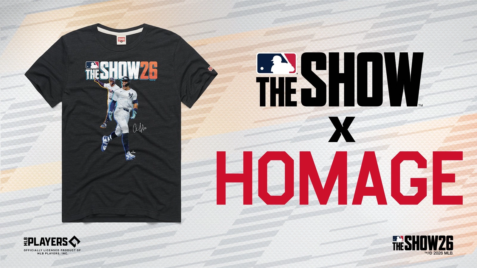 MLB The Show 26 t-shirt featuring Aaron Judge in action, highlighting his journey and achievements