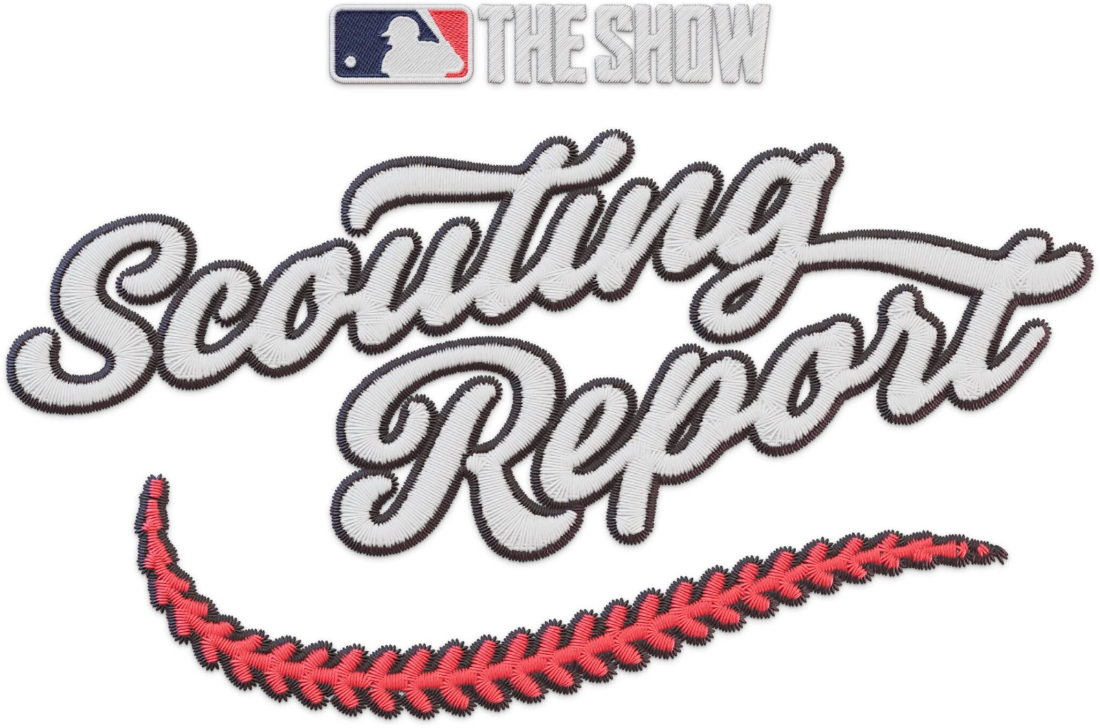 MLB The Show logo with "Scouting Report" text and a red baseball seam design underneath