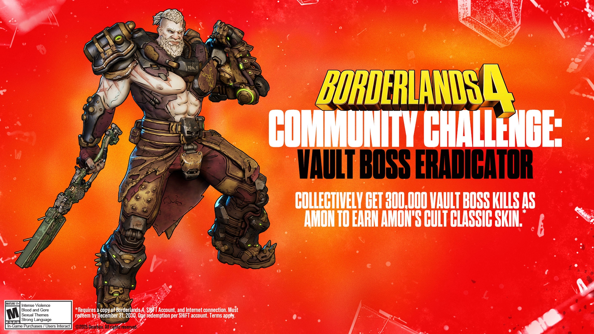 Amon the Forgeknight stands ready with his Forge weapons, promoting Borderlands 4 Community Challenge
