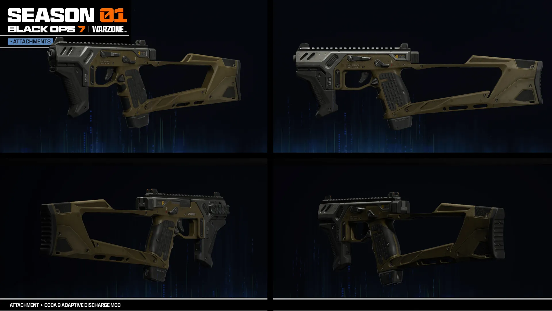 Alt text: "New weapon attachments for Season 01 Reloaded in Call of Duty: Warzone, showcasing adaptive design options.